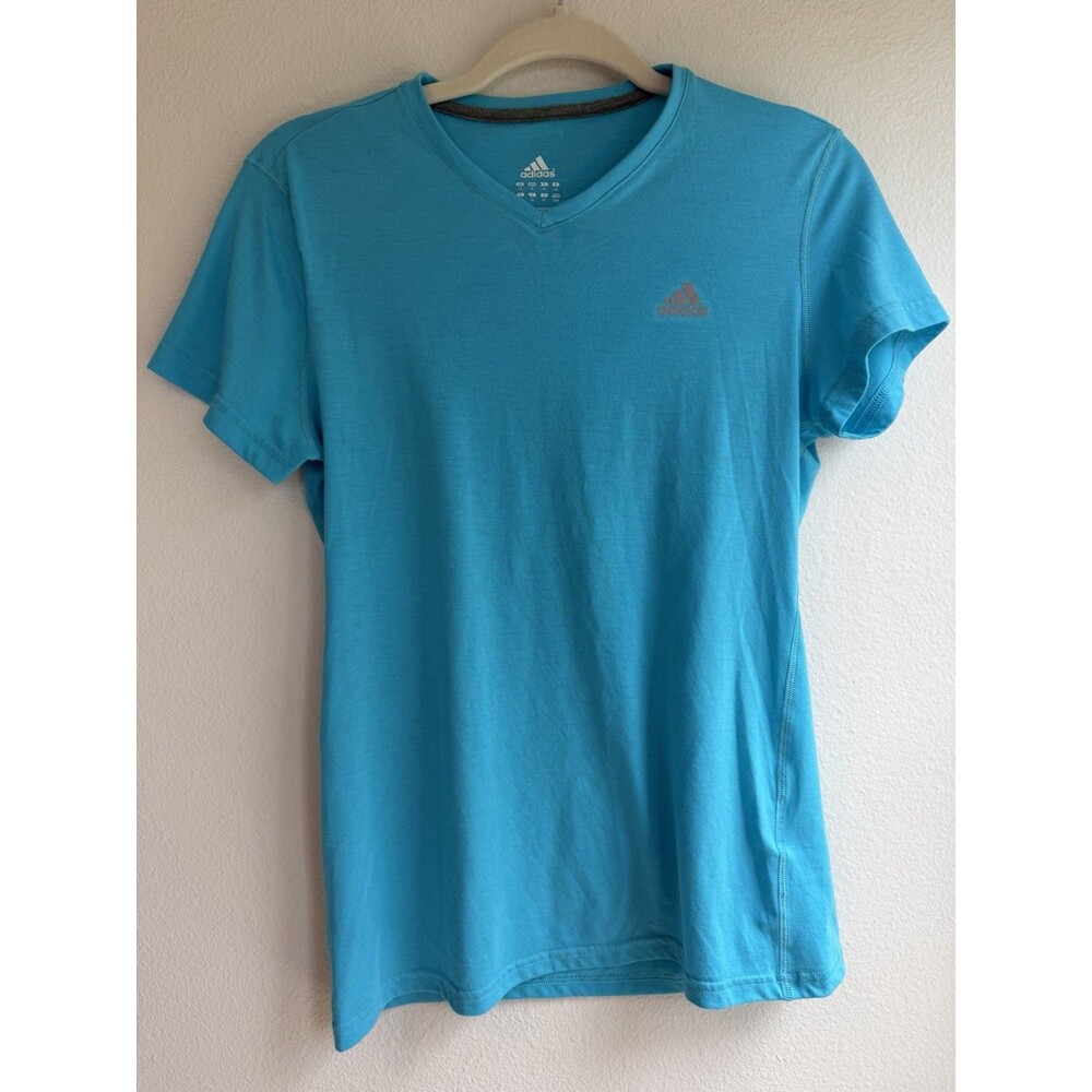 adidas Climalite Moisture Wicking V-Neck Tee Athletic Fit Blue M